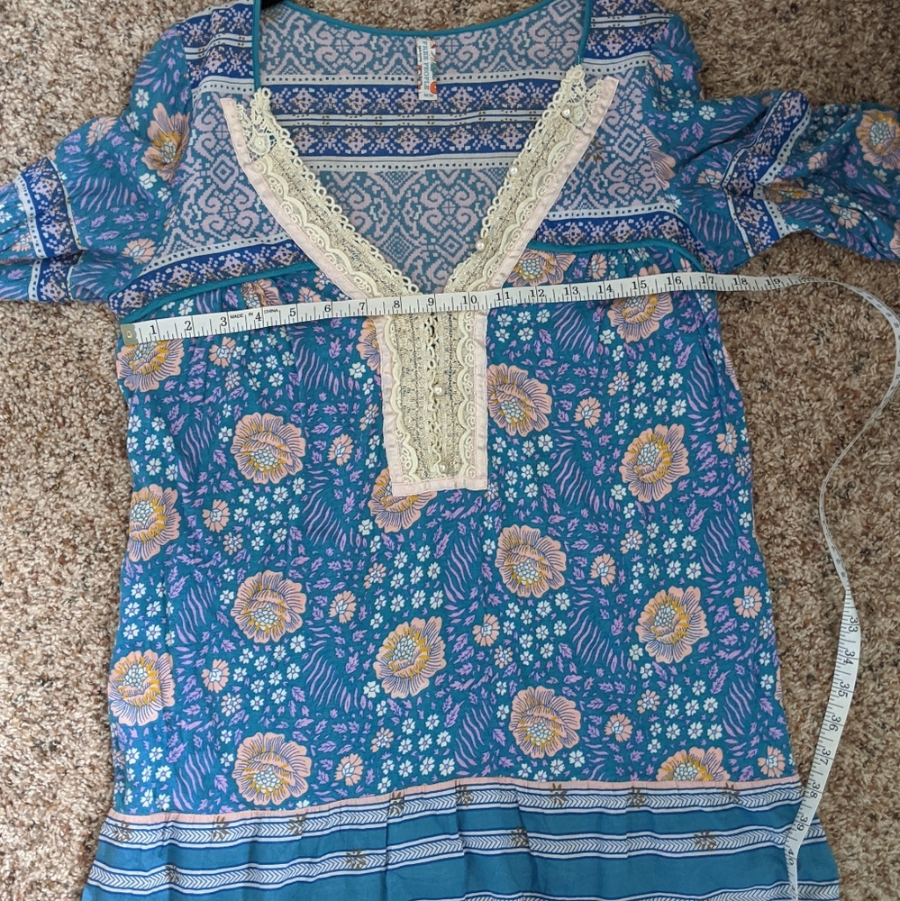 (Free People) Vintage Blue Lace Mini Dress Medium - Picture 12 of 12